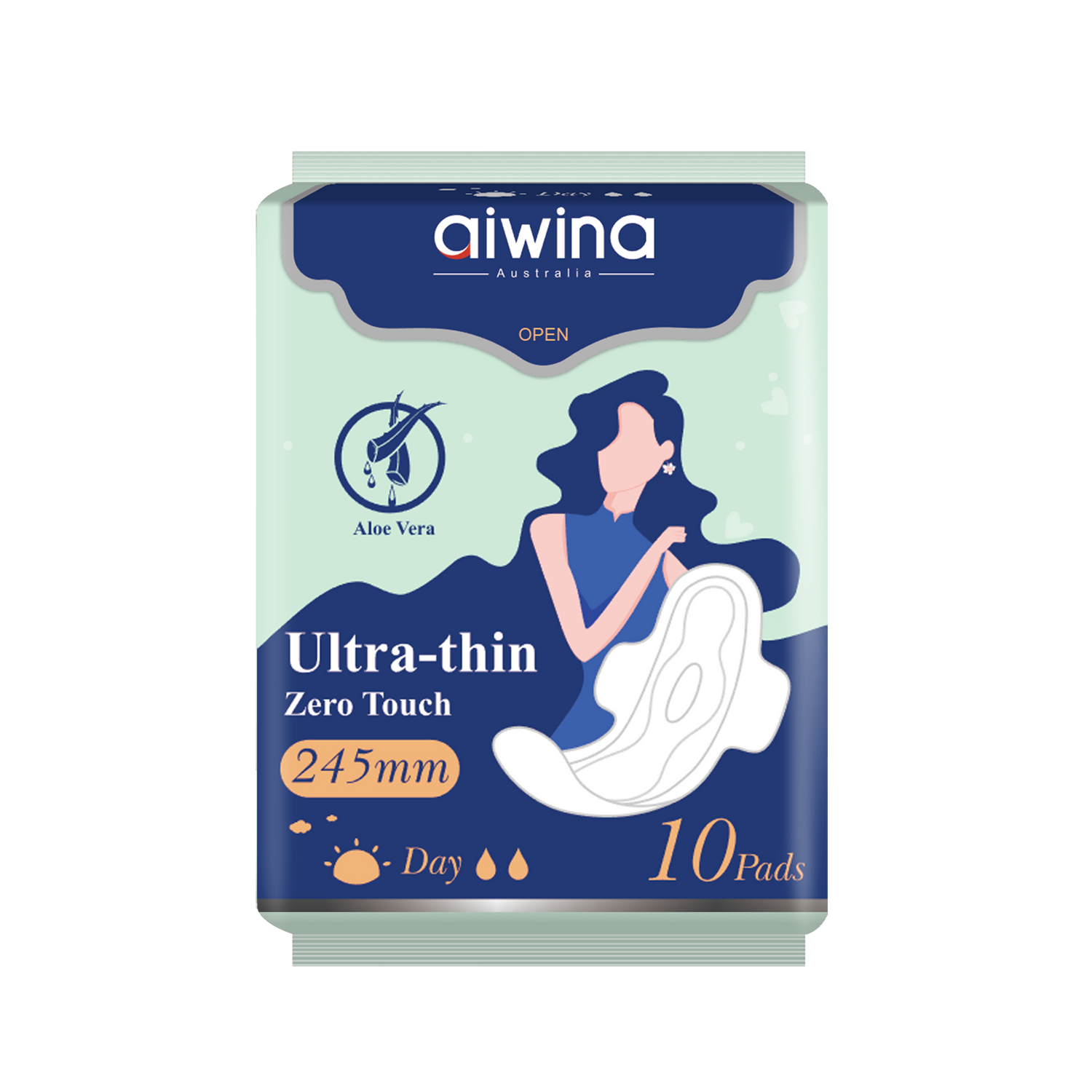 ແຜ່ນອະນາໄມບາງພິເສດ AIWINA ຂະໜາດ 245 ຊມ 10 ແຜ່ນ