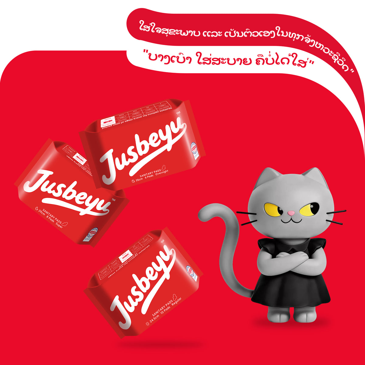 ແຜ່ນອະນາໄມ JUSBEYU ຂະໜາດ 245 ມມ ແບບທົ່ວໄປ 10 ແຜ່ນ